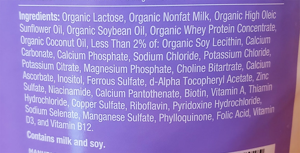 ingredients list for the babys only a2 infant formula