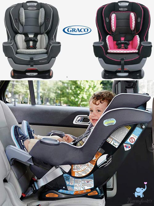 Graco Extend2Fit Convertible Car Seat toddler smiling while sitting in a graco extend2fit
