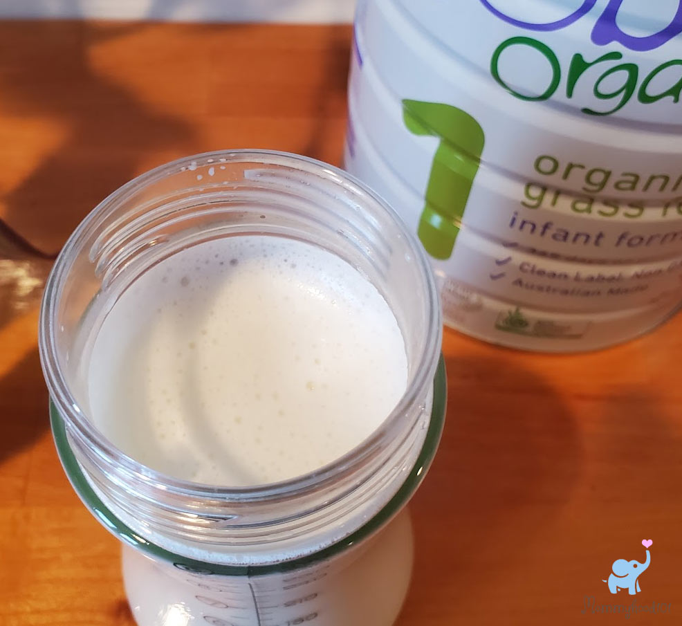 bubs organic infant formula prepared in bottle