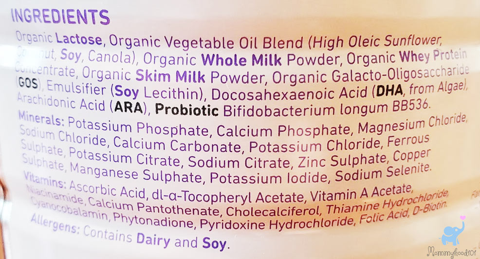 bubs organic stage 1 infant formula ingredients