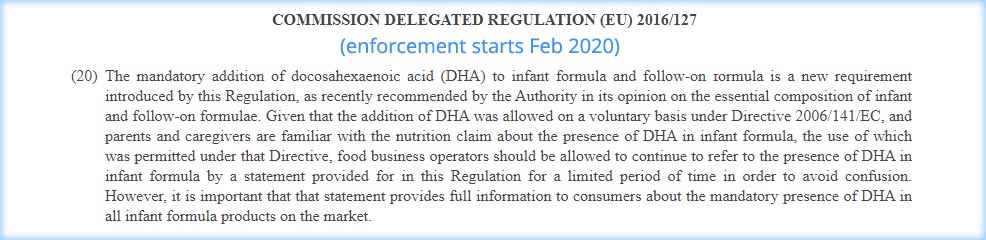 european baby formulas omega 3 dha requirement law