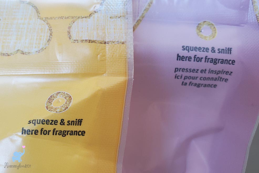 squeeze and sniff holes on bags of grab green baby laundry detergent