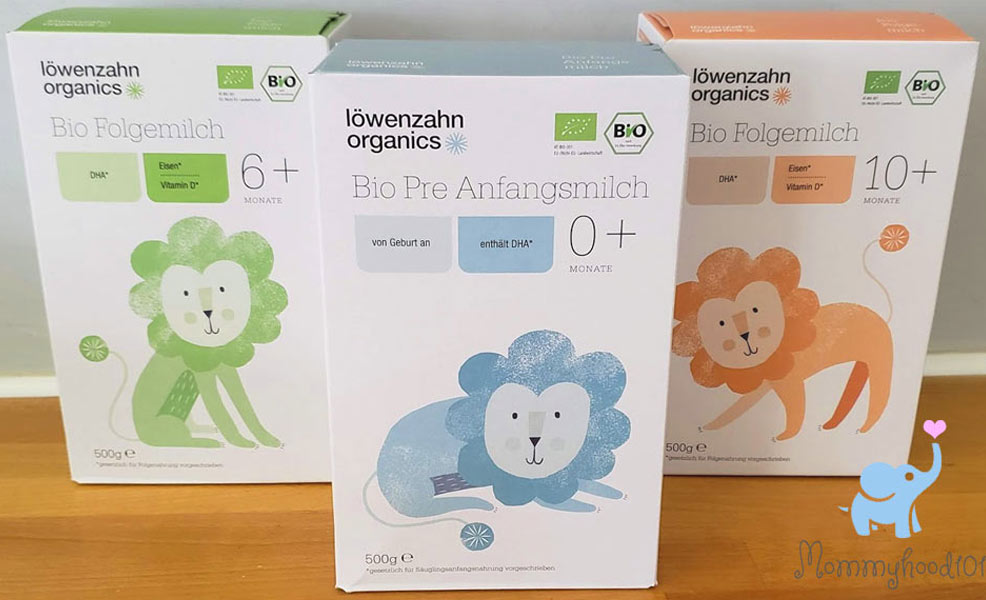 assorted boxes of lowenzahn baby formula on kitchen counter