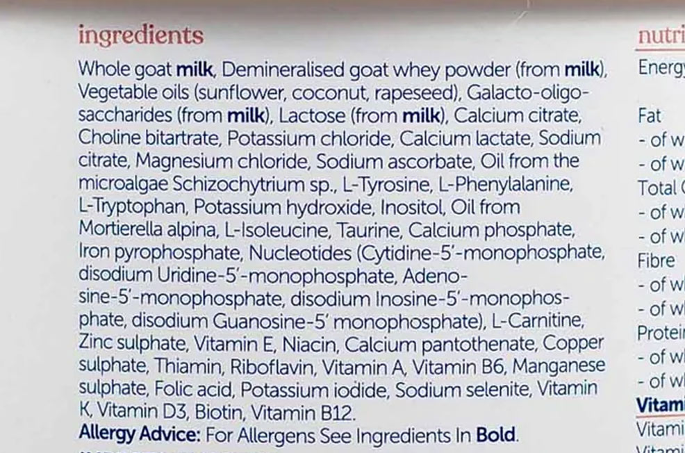 kendamil goat stage 1 formula ingredients