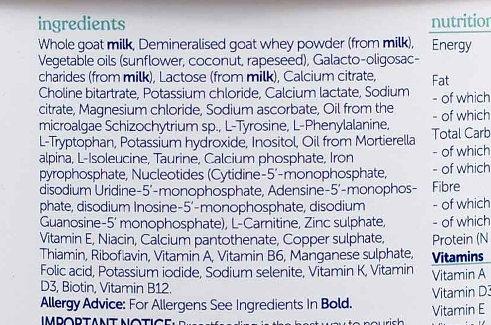 kendamil goat stage 2 formula ingredients