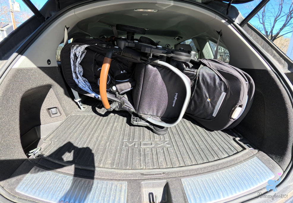 mockingbird 2.0 stroller folded in trunk of car