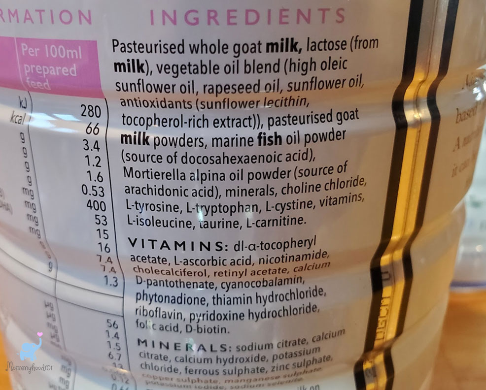 nannycare goat stage 1 formula ingredients