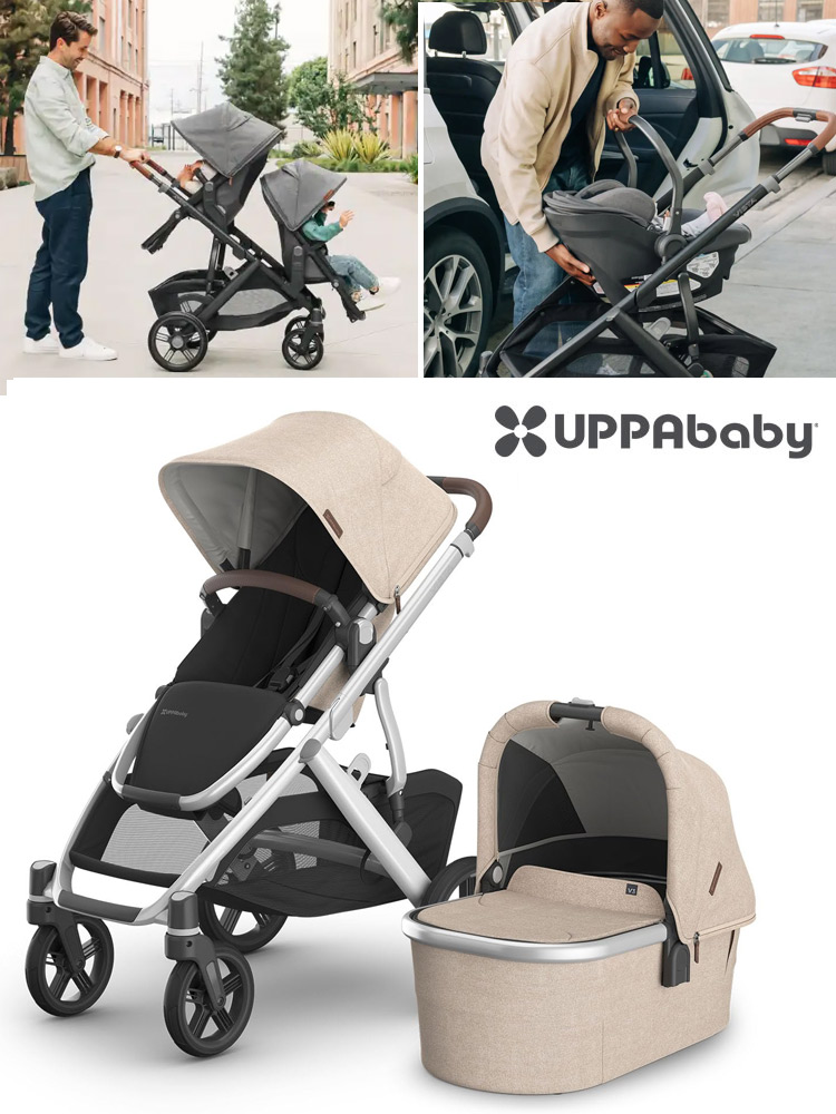 assorted configurations of the uppababy vista v3 travel system